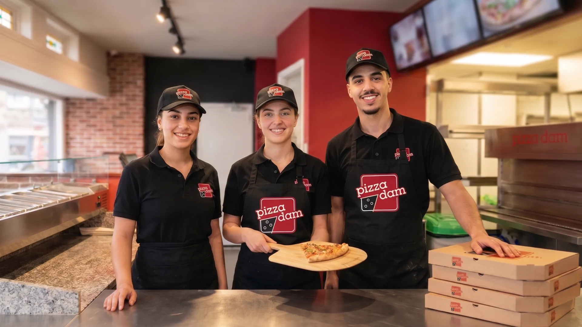 Pizzadam team in de keuken